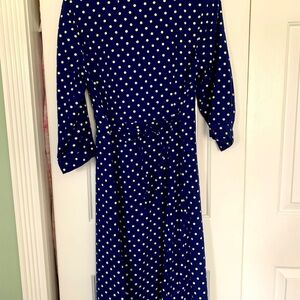 Chic Long Sleeve Navy Polka Dot Dress